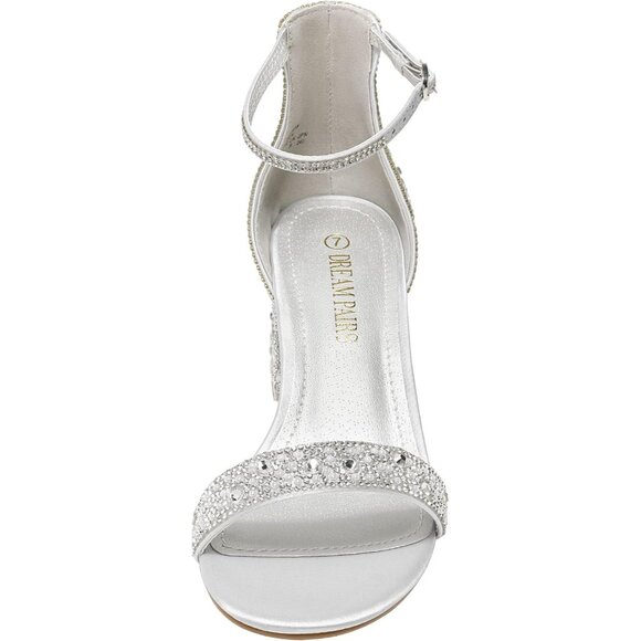 Dream Pairs Womens Silver/Rhinestone Chunky Block Heel Ankle Strap Sandals Shoes - Picture 4 of 7